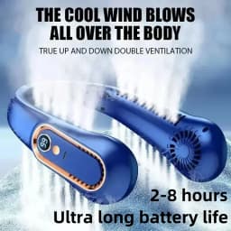 8000mAh USB Hanging Neck Fan Portable Bladeless Mini Rechargeable Mute LED Digital Display Electric Air Cooler Handheld