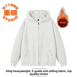 Pure Cotton Fleece Lined Hoodie Jacket Deep Blue Zipper Closure Sweatshirt Outerwear for Men And Women Autumn Winter Casual Wear
