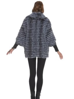 Women's Real Silver Fox Fur Cape Shawl Coat Furry Luxurious Fluffy with Fur Collar Wool Lining Cuffs Stole Crop Jacket 210727