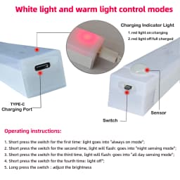 Motion Sensor Lamp Night Light Wireless LED USB Type C Rechargeable Lamp for Kitchen Cabinet Bedroom Wardrobe Staircase Lighting