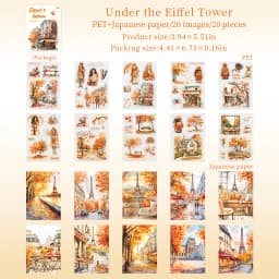 20 Sheets Paris Autumn Series Travel Theme Dual Material Sticker Book for DIY Scrapbooking Photo Frame Collage Decoration