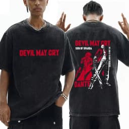 Devil May Cry 3: Dante's Awakening Vintage-Wash Graphic T-Shirt: Double-Sided Design Featuring Dante Character Art & Game Title