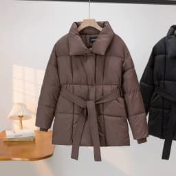 Advanced with Waist Cinching Tie Up Black Cotton Jacket Women's 2026 Winter New Korean Version Stand Collar Coat Female Parkas