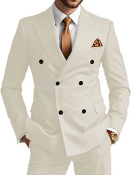 Mens Double Breasted Suit 2 Piece Slim Fit Wedding Suit for Men Blazer Prom Formal Suits Set