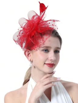 1PCS Fascinators Hat Flower Mesh Ribbons Feathers On A Headband And A Clip Tea Party Headwear For Girls And Women