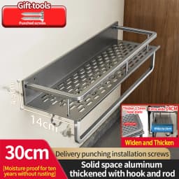 Aluminum Kitchen Rack Kitchen Shelf Toilet Storage No Drill Hanging Rack Bathroom Organizer Hang on the Wall Kitchen