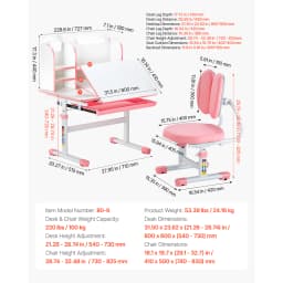 SucceBuy Kids Study Chair and Desk Set Study Desk and Chair for Kids with Table Lamp Adjustable Height for Bedroom & Study Room