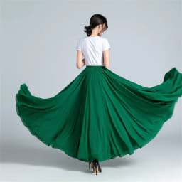 Women Double Chiffon Skirt Have-Liner Stage Performance Big-Hem Skirts Square Dancing Elastic-Waist Elegant A-Line Maxi Skirts