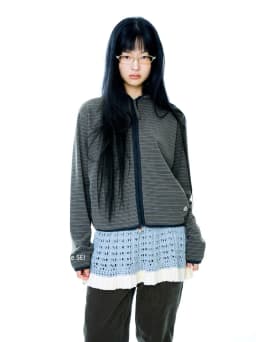 Unique SEI Cartoon Sle Zipper Hoodie Jaet Knitted Patchwork Color Blo Skirt Women's Loose Fit Long Sve Coat