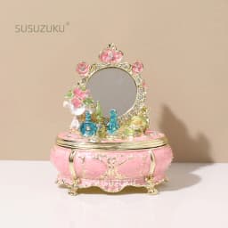 Blue Dressing Table Trinket Box Hinged, Hand Painted Enamel Figurine Collectible, Unique Gift for Home Decor