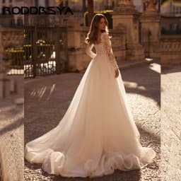 RODDRSYA Classic Elegance Wedding Dress A-line Long Sleeves Lace Bridal Gowns Women Tulle O-neck vestidos de novia Customized