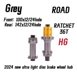 Black Grey ROAD 2024 Latest Ultra Light Road HUB, Star Ratchet 36T Bicycle Lock Brake Direct Pull HUB 24 Holes, 100-142XDR/HG