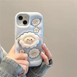 Cute Sheep Folding Stand Holder Case For iPhone 17 16 15 13 14 12 11 Pro Max Soft Silicone Lamb Bracket Back Cover Fundas