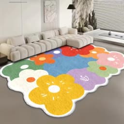 VIKAMA Multicoloured Floral Rug Stain-Resistant Non-Slip Entrance Hallway Doormat Living Room Sofa Recliner Rug Home Furnishing