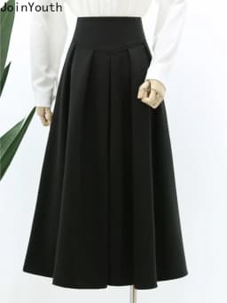 2025 Faldas Mujer De Moda Vintage Skirts for Women High Waist Solid Color Jupe Tunic A-line Saia Loose Korean Temperament Skirt