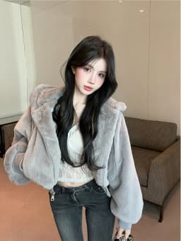 JingLI Studio Lazy Style Shortened Hooded Jacket Soft Plush Imitation Mink Coat Autumn Winter Women's Slim Fit Cardigan