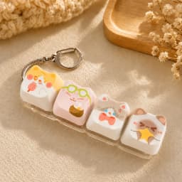 Cute Cat Relax Button Keycap, Kawaii Cat 4-Key Keyboard Fidget Toy for Friends Gift, Portable Fidget Keychain Fashion Bag Charm