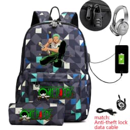 One Piece Zoro Print School Backpack Anti Theft Kids Teen Bookbag with Pencil Case