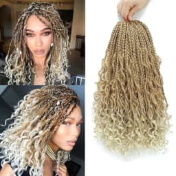 Goddess Box Braids Crochet Hair 8 Inch Pre Looped Boho Crochet Braids with Curly Ends, 8 Packs Synthetic Crochet Hair for Women