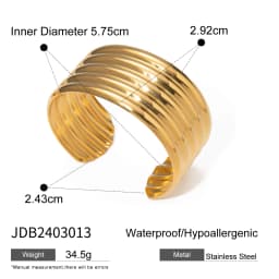 Uworld Unique Stainless Steel Metal Wide Cuff Open Bracelet Bangle 18K Gold PVD Plated Waterproof Fashion Essential Jewelr