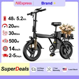 14inch Folding E Bike with 500W Motor, 48V Removable Battery, 30-45 Miles Max Range, Commuter Electric Bicycle