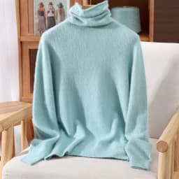 100% Pure Mink Fur Sweater Women's Pullover High Neck Knitted Sweater Autumn Winter New Item Pile Collar Thick Soft Base Sweater