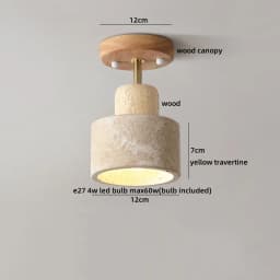 IWHD Wood Canopy LED Ceiling Light Fixture Nordic Modern Simple Ellipse Natural Yellow Travertine Ceiling Lamp Lamparas De Techo