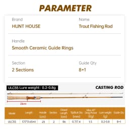 Hunthouse UL Trout Fishing Rod Casting Ultra Light Lure WT 0.2-0.8g 1.65m 1.85m Carbon Fiber 0.7mm Top Bass Pike Fish Tackle