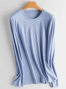 SuyaDream Women Solid T Shirts Silk Cotton Blend Plain O Neck Long Sleeved Tee 2025 Spring Autumn Basic Top White Black