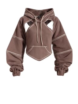 [EAM] Brown Back Bow Irregular Cut-out Sweatshirt New Hooded Long Sleeve Women Big Size Fashion Tide Spring Autumn 2026 1DF1820