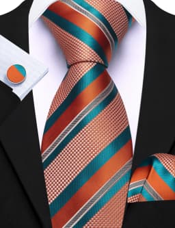 Fashion Diagonal Striped Tie Set for Men Formal Party Business Wedding Necktie Handkerchief Cufflinks 3PCS Suit Accessories