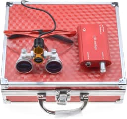 High Power 2.5X 3.5X Loupes Magnifier with 5W LED Headlight Plug in Clip Filter Light and Aluminum Protection Box