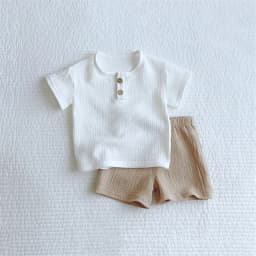 2Pcs Organic Cotton Kids Baby Sets Spring Summer Solid Tshirt Top + Pant Casual Toddler Boy Clothing