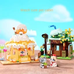 Keeppley New Product Cute Cat Street View Building Block Assembly Toy Furniture Decoration Creative Children's Toy Birthday Gift