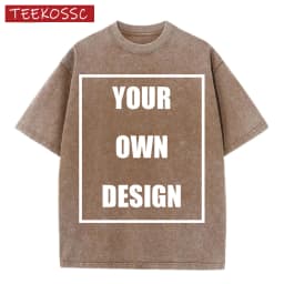 Custom Your Logo Print Summer Cool Snow Wash T-Shirt Cotton Casual Loose Short Sleeve Fashion Retro Tee Soft Couple Streetwear