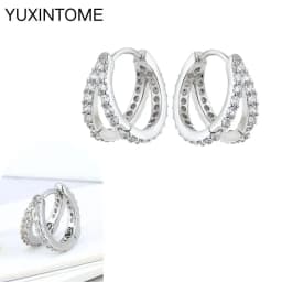 Pave Micro Crystal North Star Hoop Earrings Punk 925 Sterling Silver Ear Needle Twist Gold Earrings For Women Minimalist Jewelry