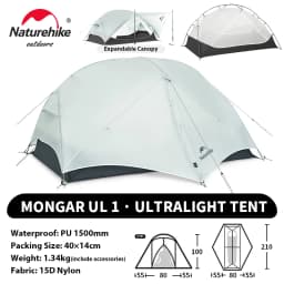 Naturehike Mongar UL PRO 1-3 People Tent 20D Ultralight Travel Waterproof Hiking Survival Outdoor Camping Portable Sun Shelter