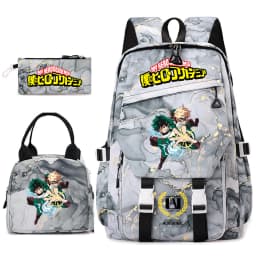 My Hero Academia Anime Print School Backpack Set for Girls Casual Lightweight Student Bookbag with Lunch Bag Pencil Case