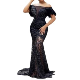 Women Dress One-line Shoulder Sequin Slim-fit Bag Hip Mermaid Evening Dress Elegant Women's Dress A-line Dresses Evening Dress