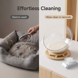 Transparent Acrylic Cat Spaceship Nest 2 In 1 Cat Bed & Rotating Turntable Toy With Wood Play Ball Four Season Pet Cat House