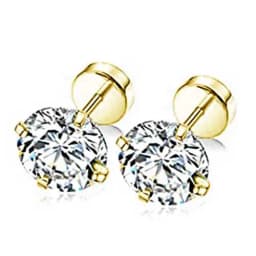 1Pair Classic Flat Back Screw Studs Stainless Steel Small Tiny Crystal Studs Earrings Women Men Piercing 4 Prong Tragus Earrings