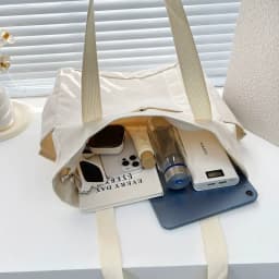 Large Canvas Tote Bag with Multiple Pockets, Minimalist Shoulder Handbag for Work, Travel & Daily Use