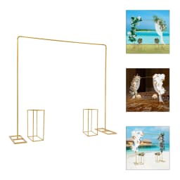 Gold 2x2m Frame with 2pcs 26.5x26.5x60cm Flower Holders, Wedding Arch, Wedding Stand, Decor for Party Ceremony Event