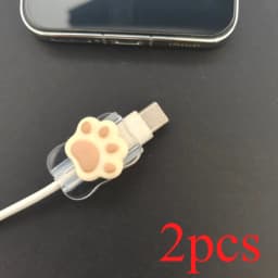 2pcs Cat Paw Shaped Cable Protection Clips, Suitable for Iphone Accessory Data Cables, Type-C Cable Protectors