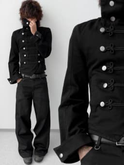 Y2K Harajuku Napoleon Jackets Stand Collar Frog Button Military Cropped Coat Gothic Punk Slim Outerwear Unisex Oversize Clothing
