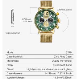MEGIR Waterproof Quartz Watch with Blue Dial Chronograph Stainless Steel Mesh Strap Date Multifunctional Sports Wristwatch Brig