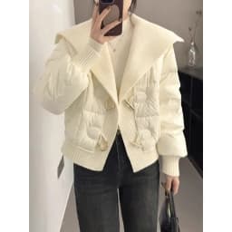 New Women's Down Cotton Jacket 2025 Knitting Splicing Fashion Ladies Winter Parka Coat Korean Version Lapel Female Outerwear