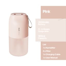 Cordless Rechargeable Air Humidifier 2000mAh Wireless Cool Mist Diffuser Car Home Ultrasonic Humidifier with Warm Nightlight