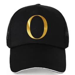 1pc AmaBe Hip-Hop Baseball Cap with Golden Letter Print, Adjustable Hook & Loop Closure, Breathable Mesh Back, Lightweight Stret