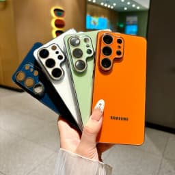 Luxury Solid Color Glass Phone Case For Samsung S26 S25 Ultra S24 FE S23Ultra Plating TPU Bumper Frame Lens Protection Cover